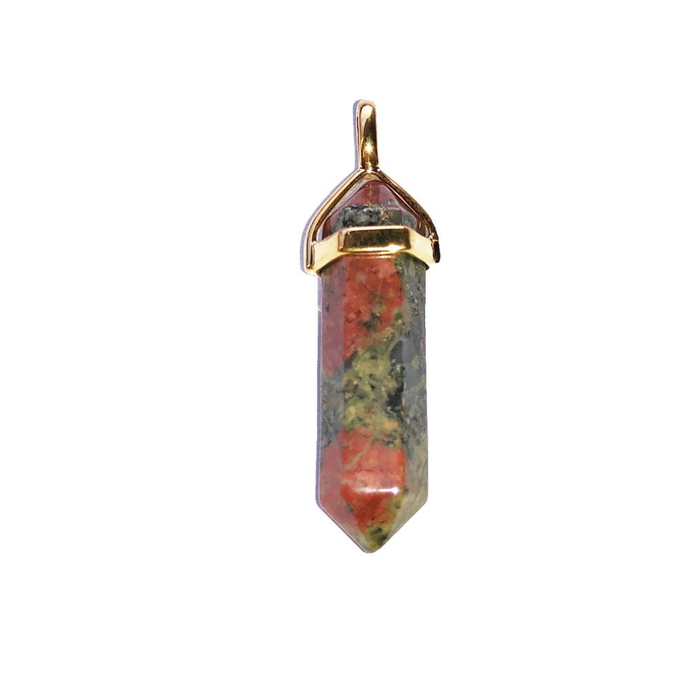 Pendentif Unakite Pointe – Pierre de Vision & Convalescence Lithothérapie