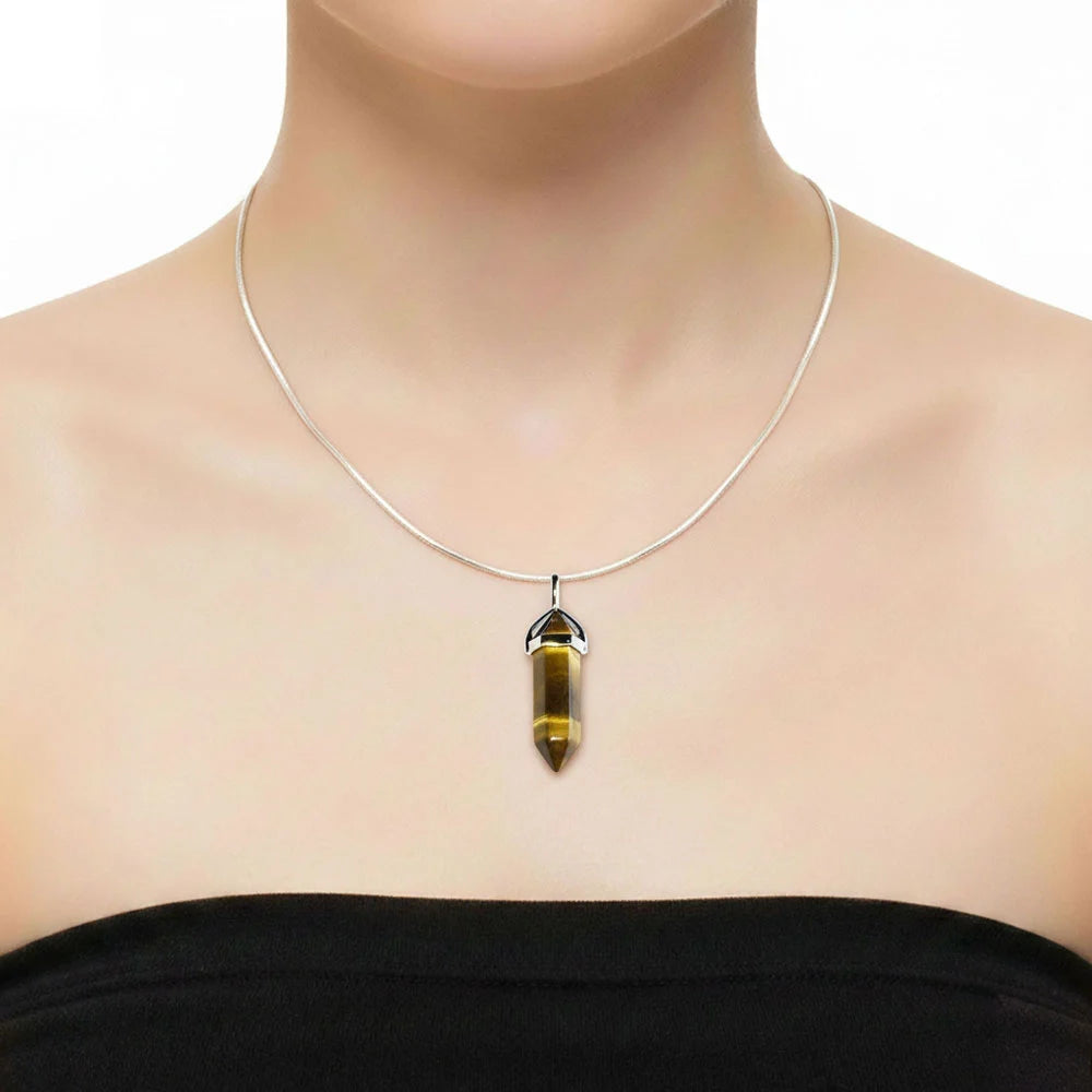 Pendentif Œil de Tigre Pointe – Talisman de Protection & Confiance Lithothérapie