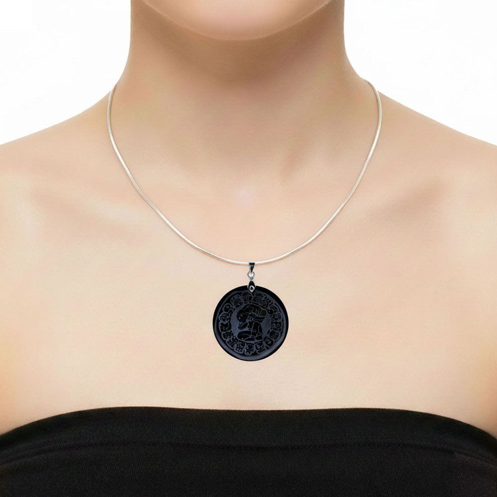 Pendentif Obsidienne Noire Calendrier Maya - Rond | Sérénité & Protection