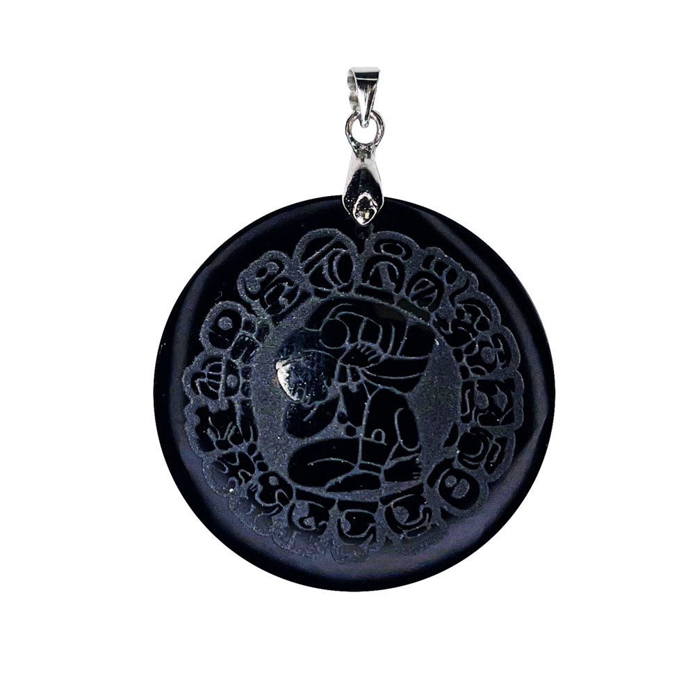 Pendentif Obsidienne Noire Calendrier Maya - Rond | Sérénité & Protection