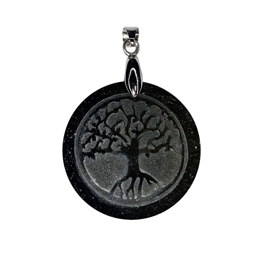Pendentif Obsidienne Dorée Arbre de Vie - Rond | Équilibre & Sagesse