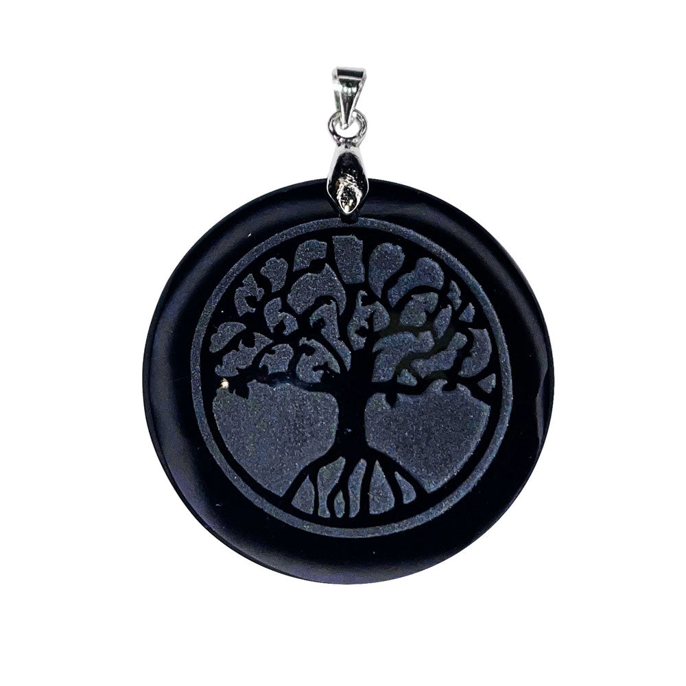 Pendentif Obsidienne Noire Arbre de Vie - Rond | Paix & Protection