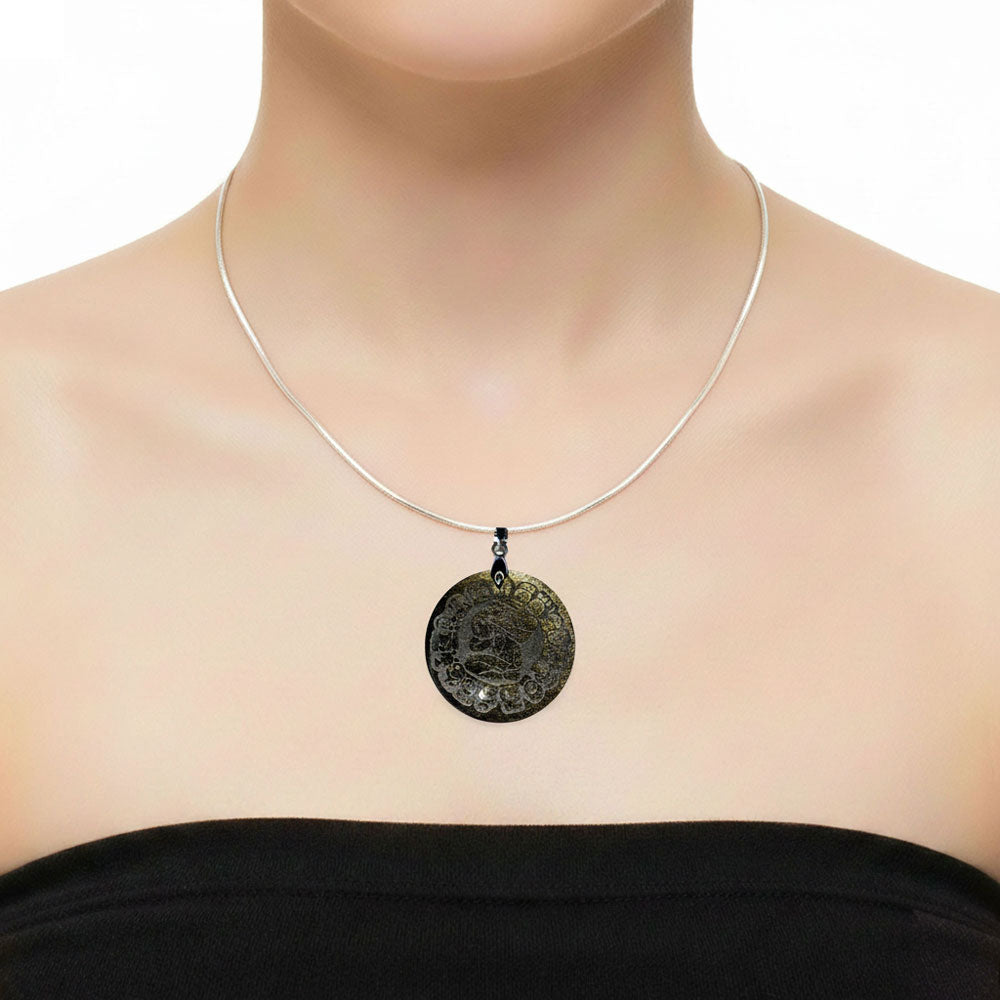 Pendentif Obsidienne Dorée Calendrier Maya - Rond | Harmonie & Vitalité