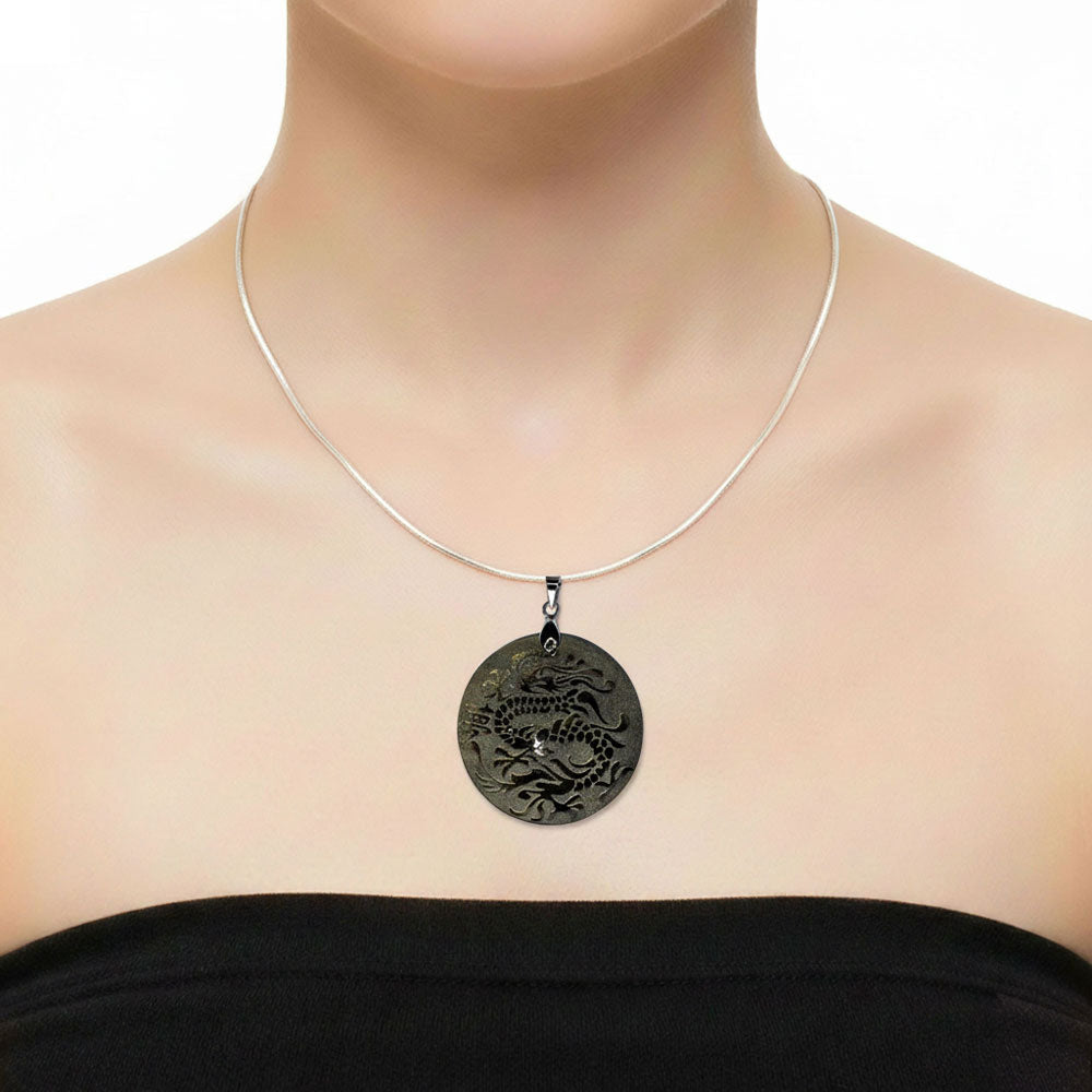 Pendentif Obsidienne Dorée Dragon - Rond | Clairvoyance & Protection