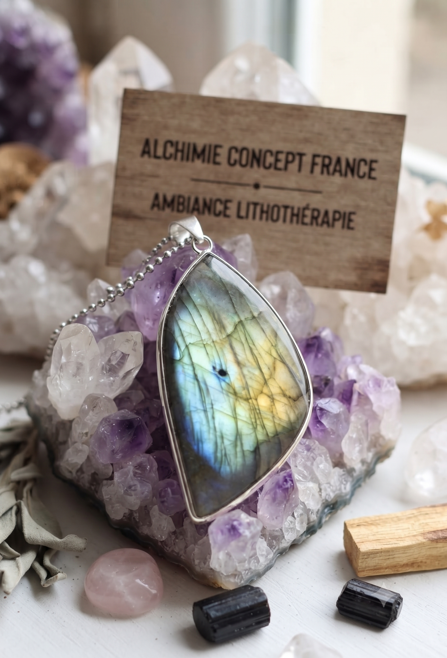 ✨ Pendentif Labradorite Forme Libre 4cm – Pierre Naturelle | Intuition & Protection