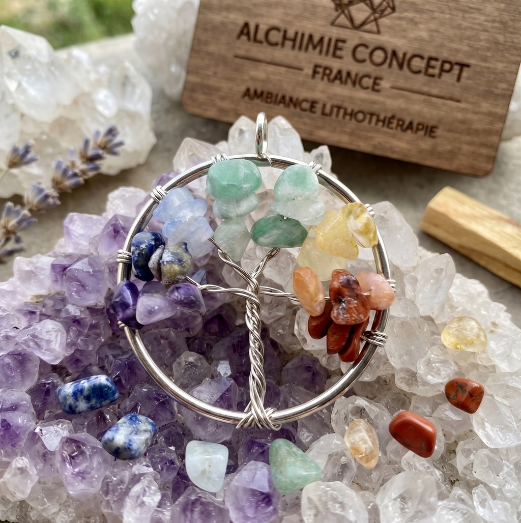 ✨ Pendentif Arbre de Vie 7 Chakras 2.5cm – Pierre Naturelle | Équilibre & Éveil