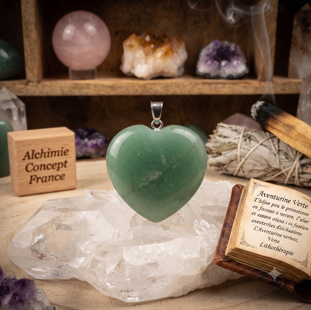 ✨ Pendentif Coeur Aventurine Verte 2,5 cm – Pierre Naturelle Porte-Bonheur
