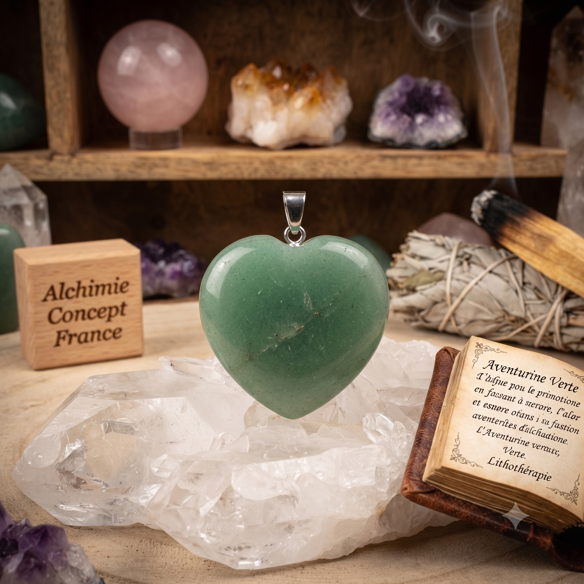 ✨ Pendentif Coeur Aventurine Verte 2,5 cm – Pierre Naturelle Porte-Bonheur