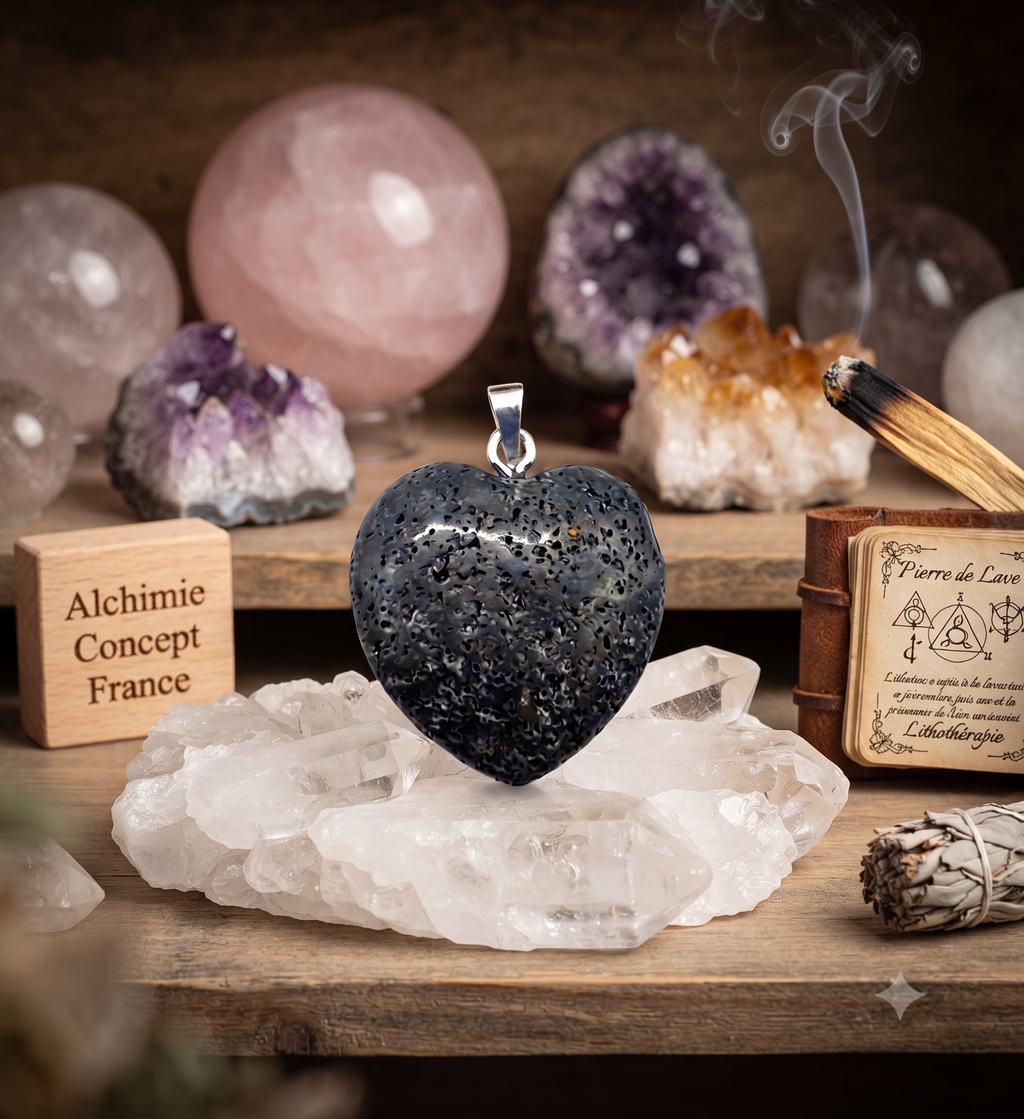 ✨ Pendentif Coeur Pierre de Lave 2.5cm – Pierre Volcanique Ancrage & Force Intérieure