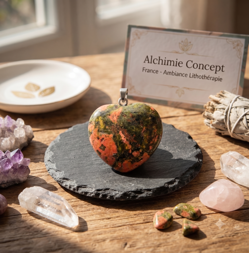 ✨ Pendentif Coeur Unakite 2.5cm – Pierre Naturelle Équilibre & Croissance Intérieure