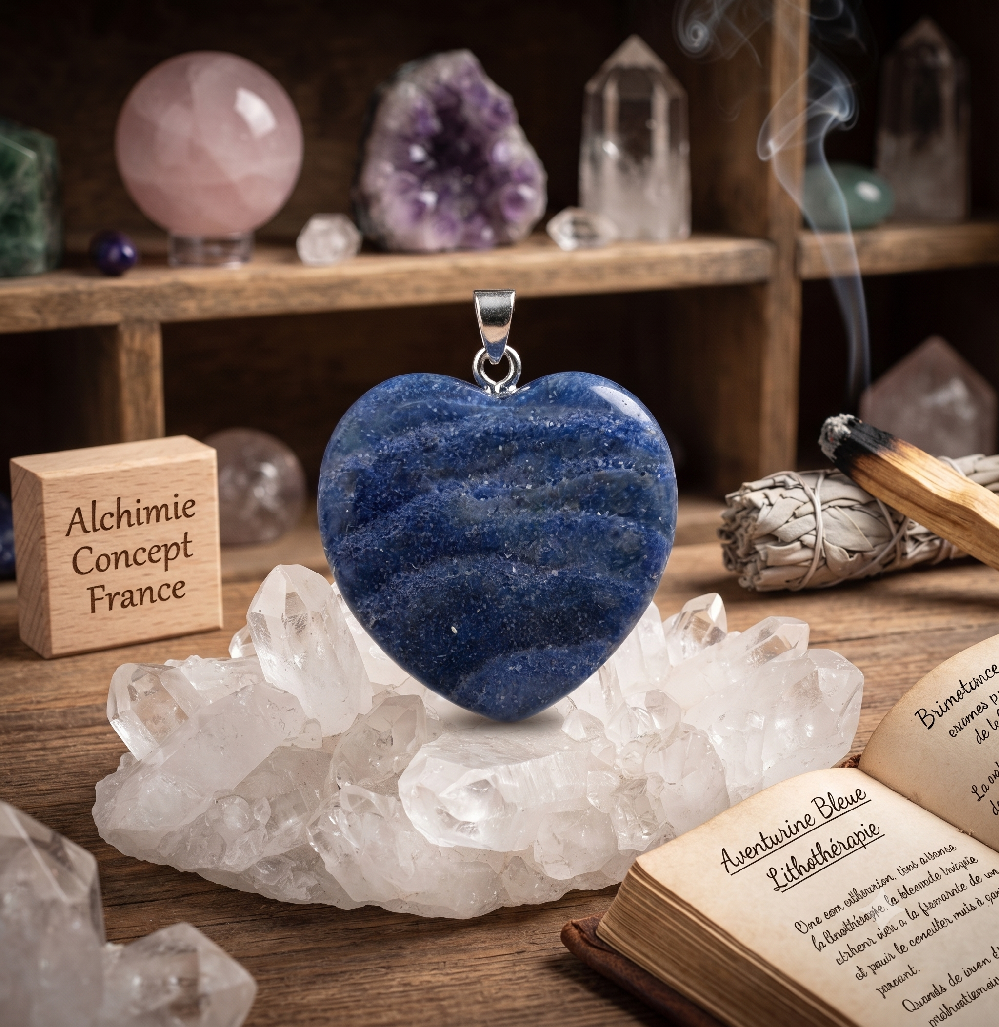 ✨ Pendentif Cœur Aventurine Bleue 2.5cm – Pierre Naturelle | Intuition, Calme & Amour