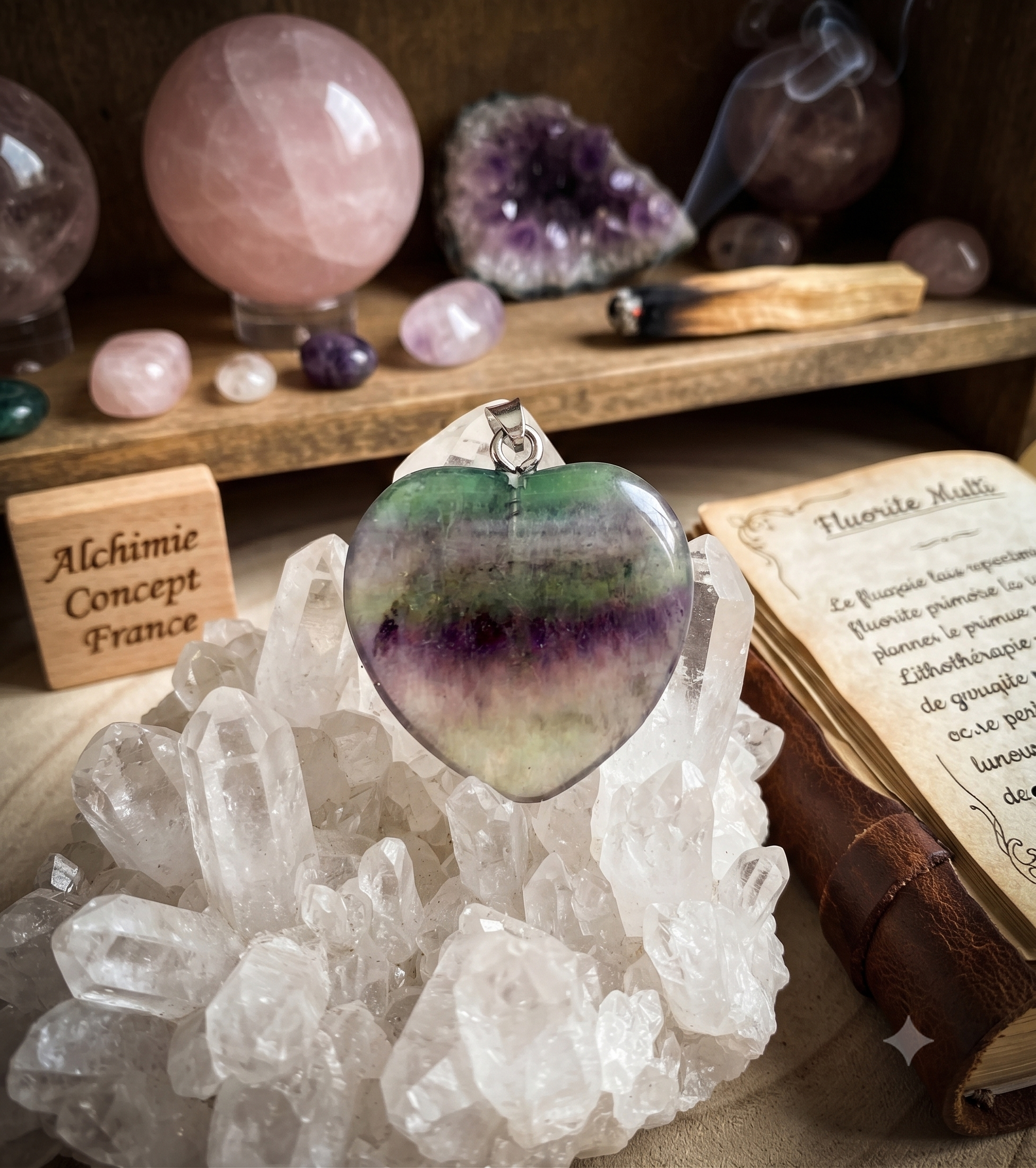 ✨ Pendentif Cœur Fluorite Multicolore 2,5 cm – Pierre Naturelle Concentration & Harmonie