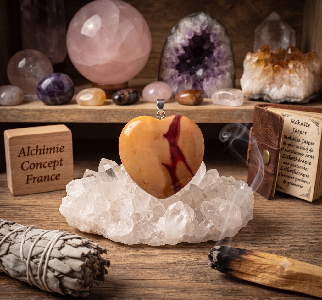✨ Pendentif Coeur Jaspe Mokaïte 2.5cm – Pierre Naturelle Vitalité & Aventure