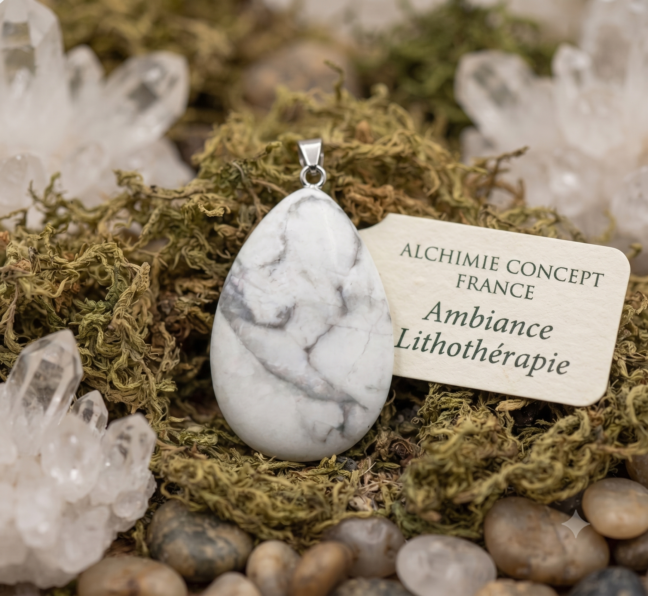 ✨ Pendentif Larme Howlite 3cm – Pierre Naturelle Apaisement & Sagesse Intérieure