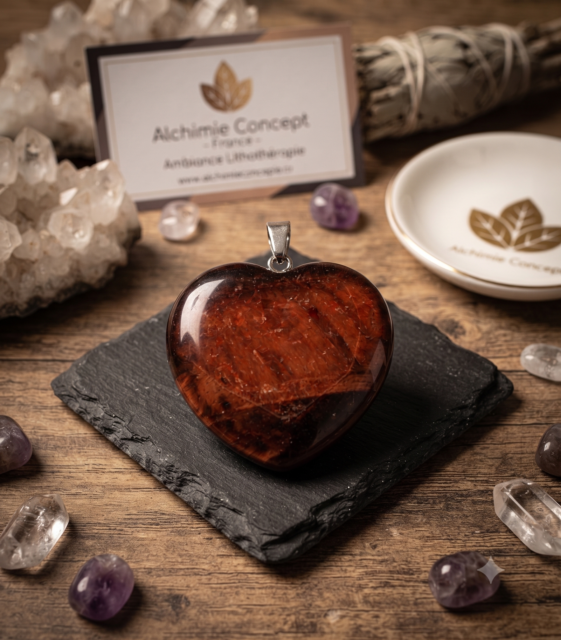 ✨ Pendentif Coeur Œil de Taureau 2.5cm – Pierre Naturelle Ancrage & Sérénité