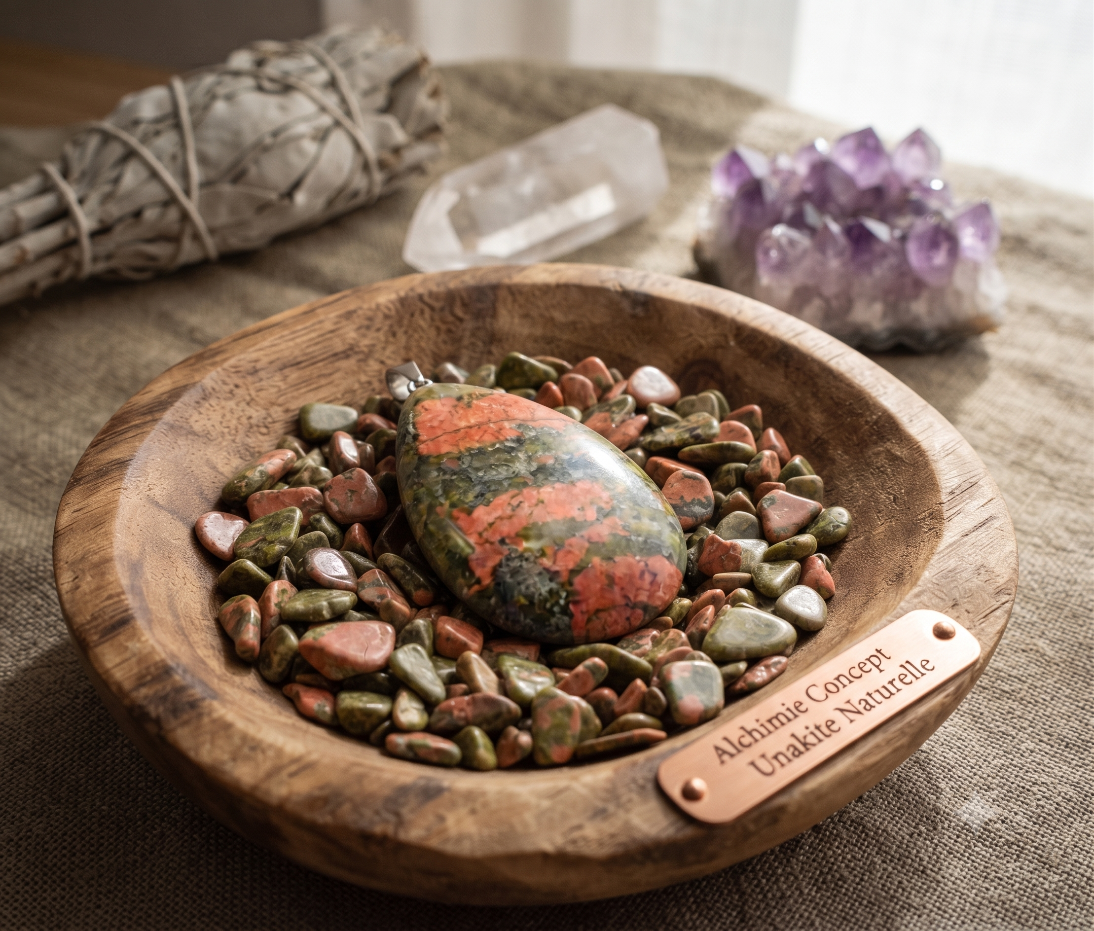 Pendentif Larme Unakite — 3 cm | Équilibre Émotionnel, Croissance & Harmonie