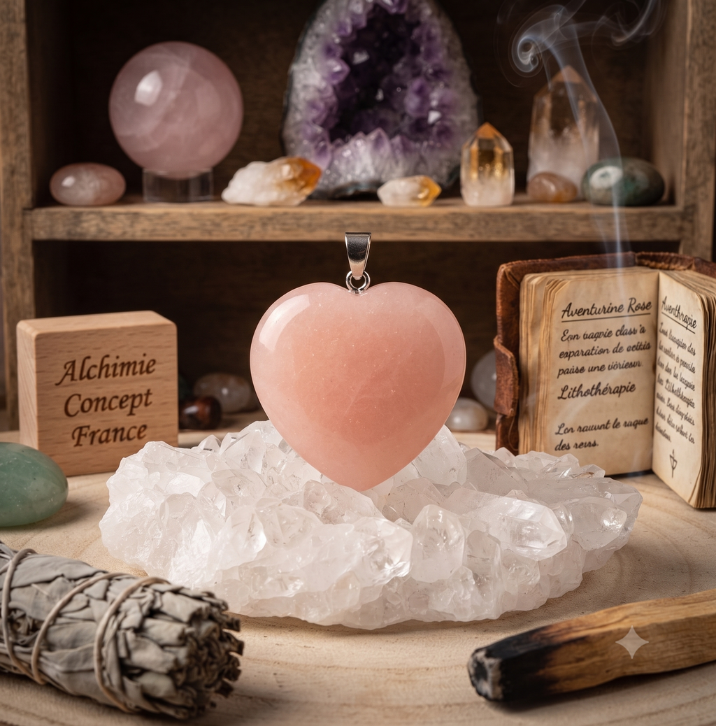 ✨ Pendentif Cœur Aventurine Rose 2.5cm – Pierre Naturelle | Amour, Douceur & Féminité