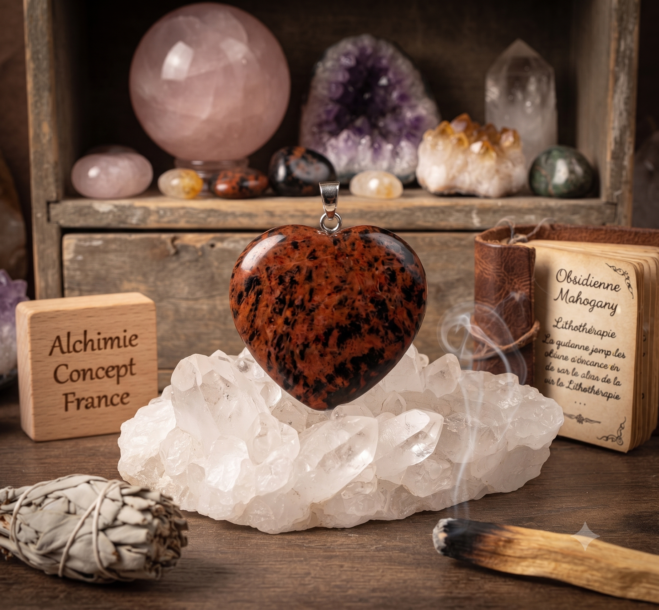 ✨ Pendentif Coeur Obsidienne Mahogany 2.5cm – Pierre Naturelle de Protection