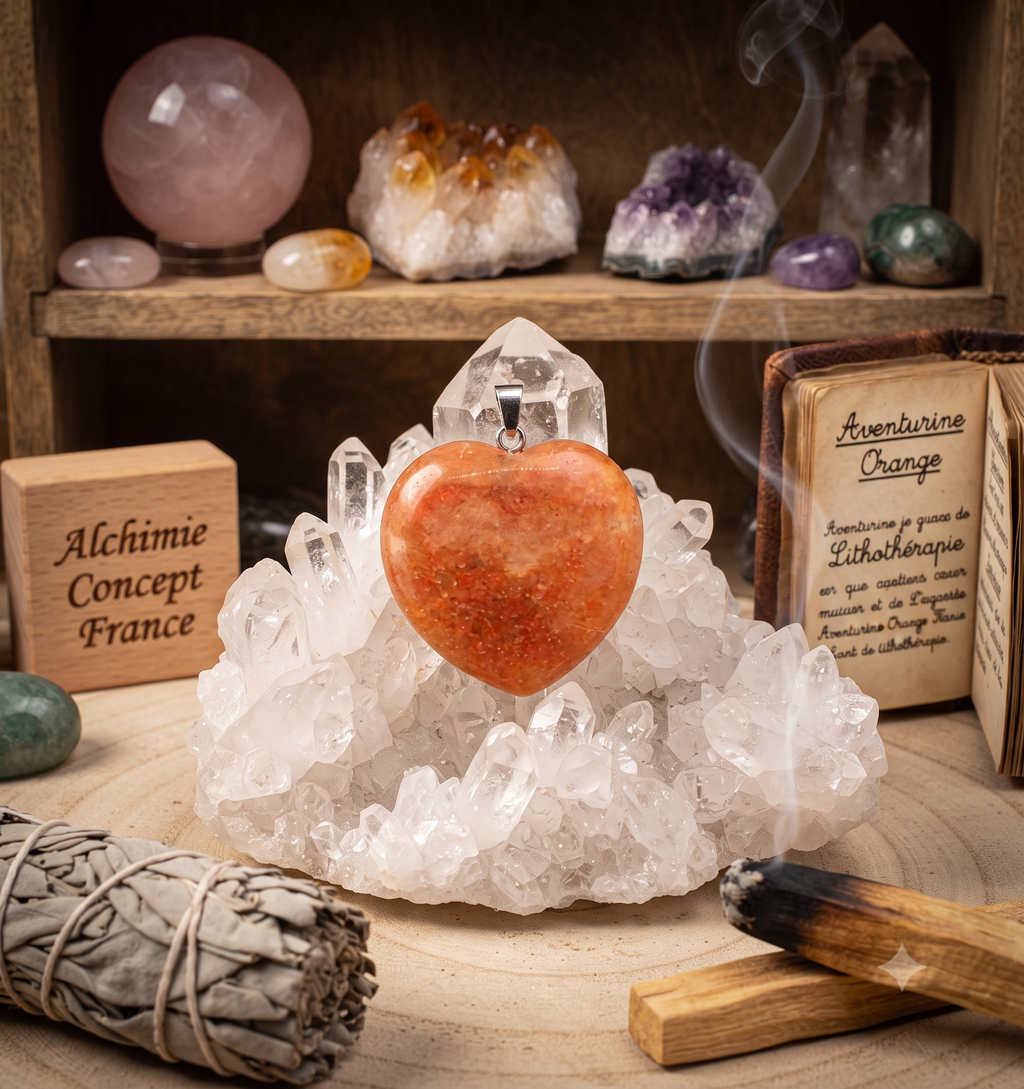 ✨ Pendentif Cœur Aventurine Orange 2.5cm – Pierre Naturelle | Vitalité, Joie & Amour