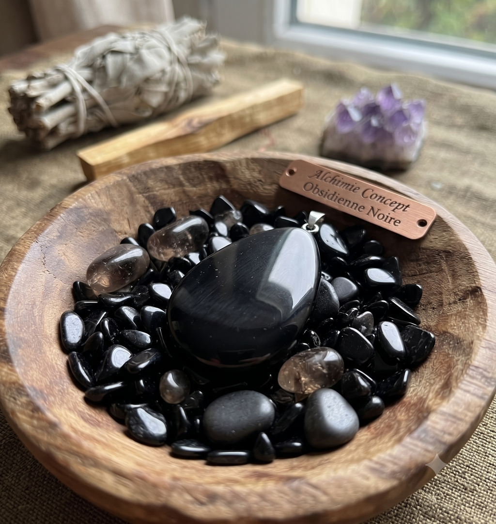 Pendentif Larme Obsidienne Noire — 4 cm | Protection Puissante & Bouclier Énergétique