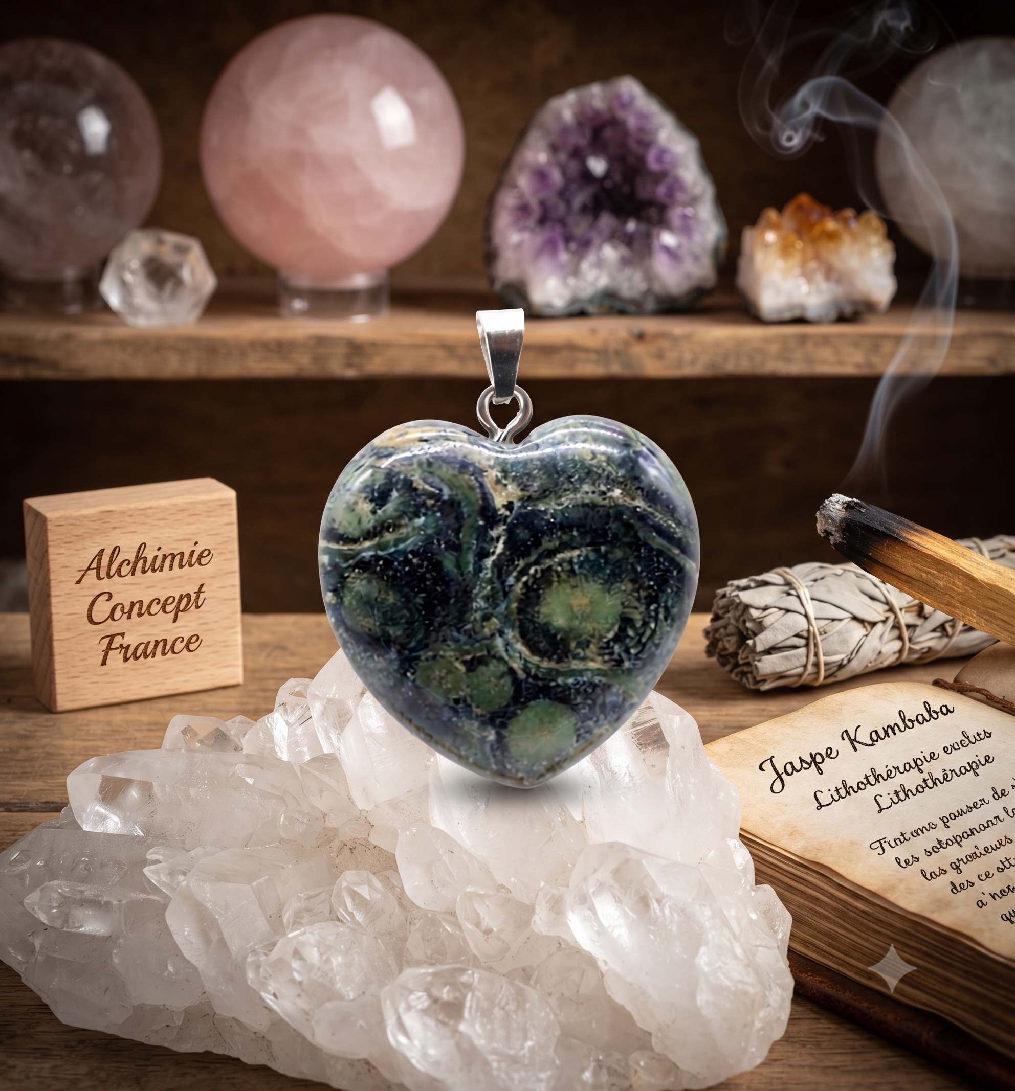 ✨ Pendentif Coeur Jaspe Kambaba 2.5cm – Pierre Naturelle Sérénité & Harmonie
