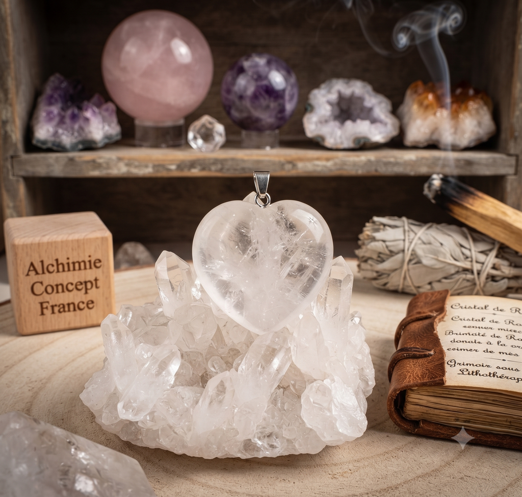 ✨ Pendentif Cœur Cristal de Roche 2,5 cm – Pierre Naturelle Pureté & Clarté