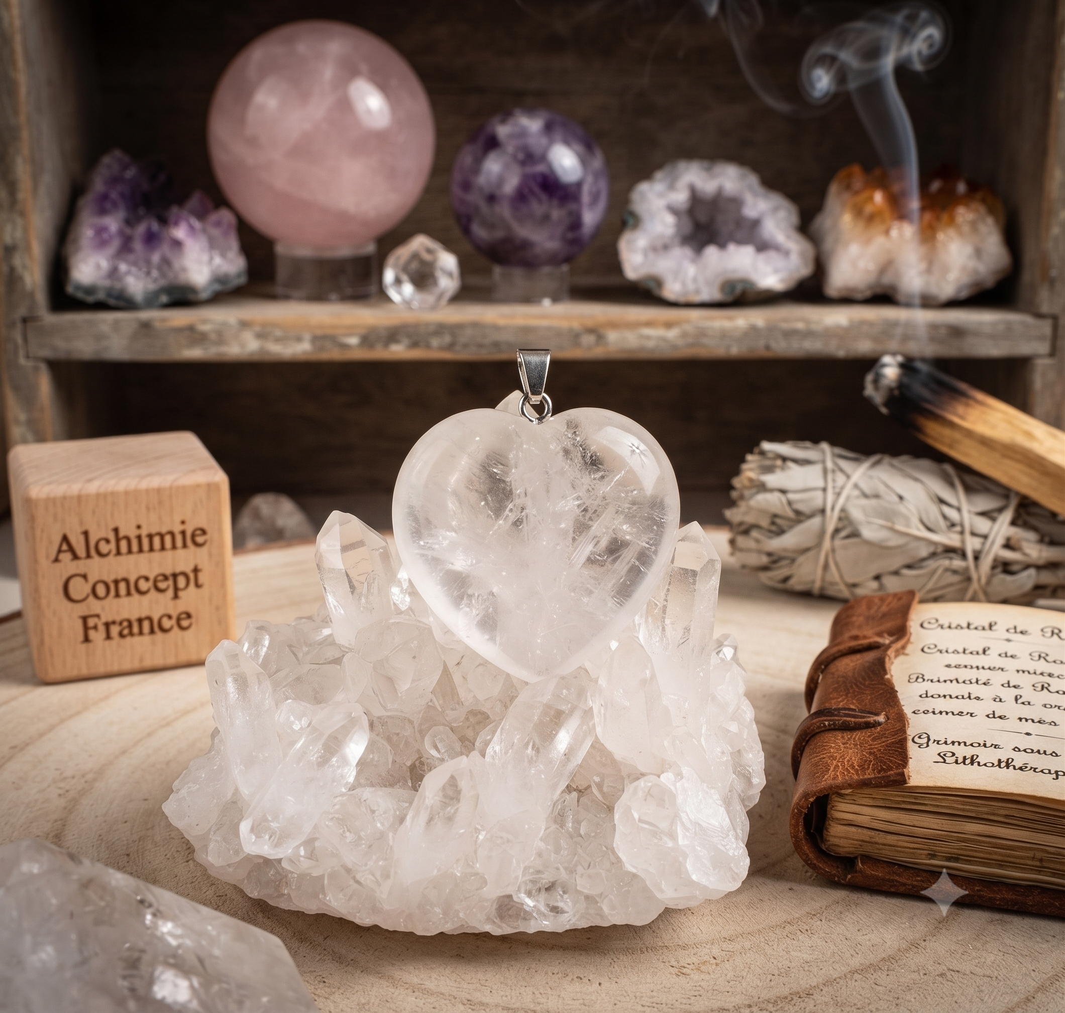 ✨ Pendentif Cœur Cristal de Roche 2,5 cm – Pierre Naturelle Pureté & Clarté