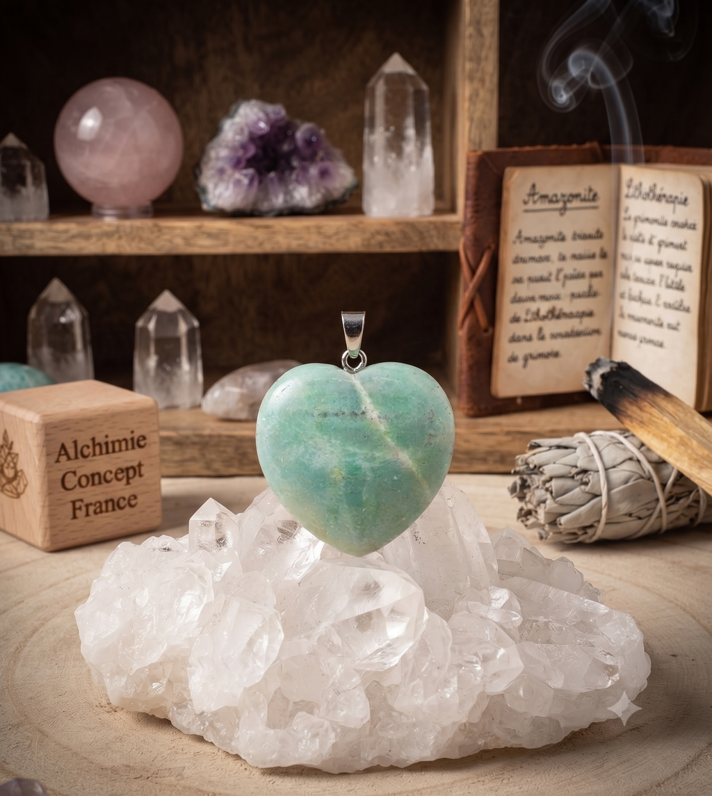 ✨ Pendentif Cœur Amazonite 2.5cm – Pierre Naturelle | Apaisement, Confiance & Amour