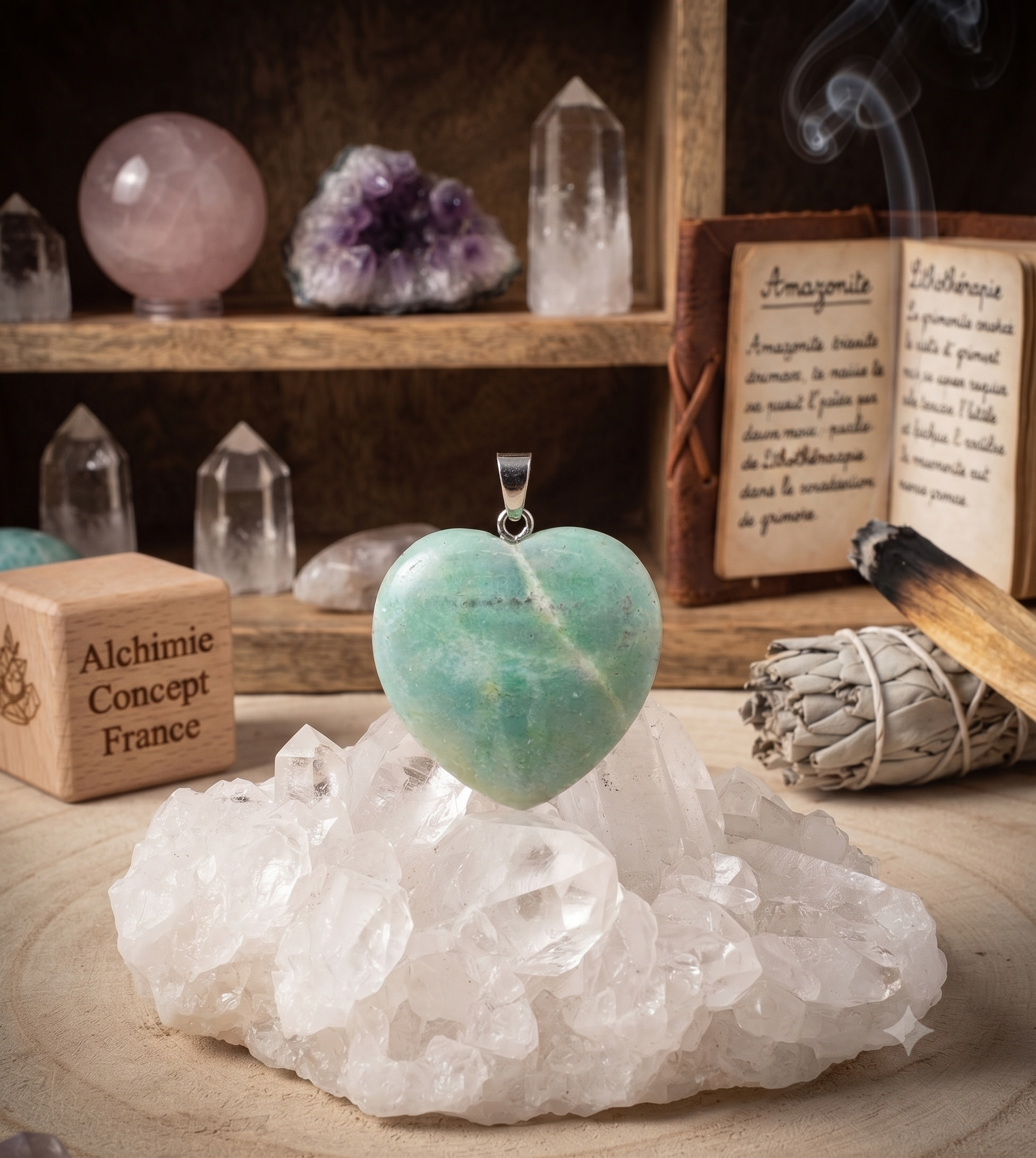 ✨ Pendentif Cœur Amazonite 2.5cm – Pierre Naturelle | Apaisement, Confiance & Amour