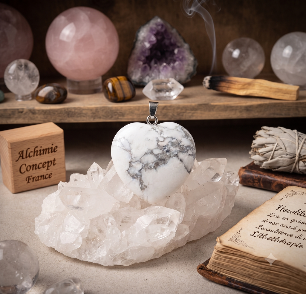 ✨ Pendentif Cœur Howlite 2,5 cm – Pierre Naturelle Apaisement & Sérénité