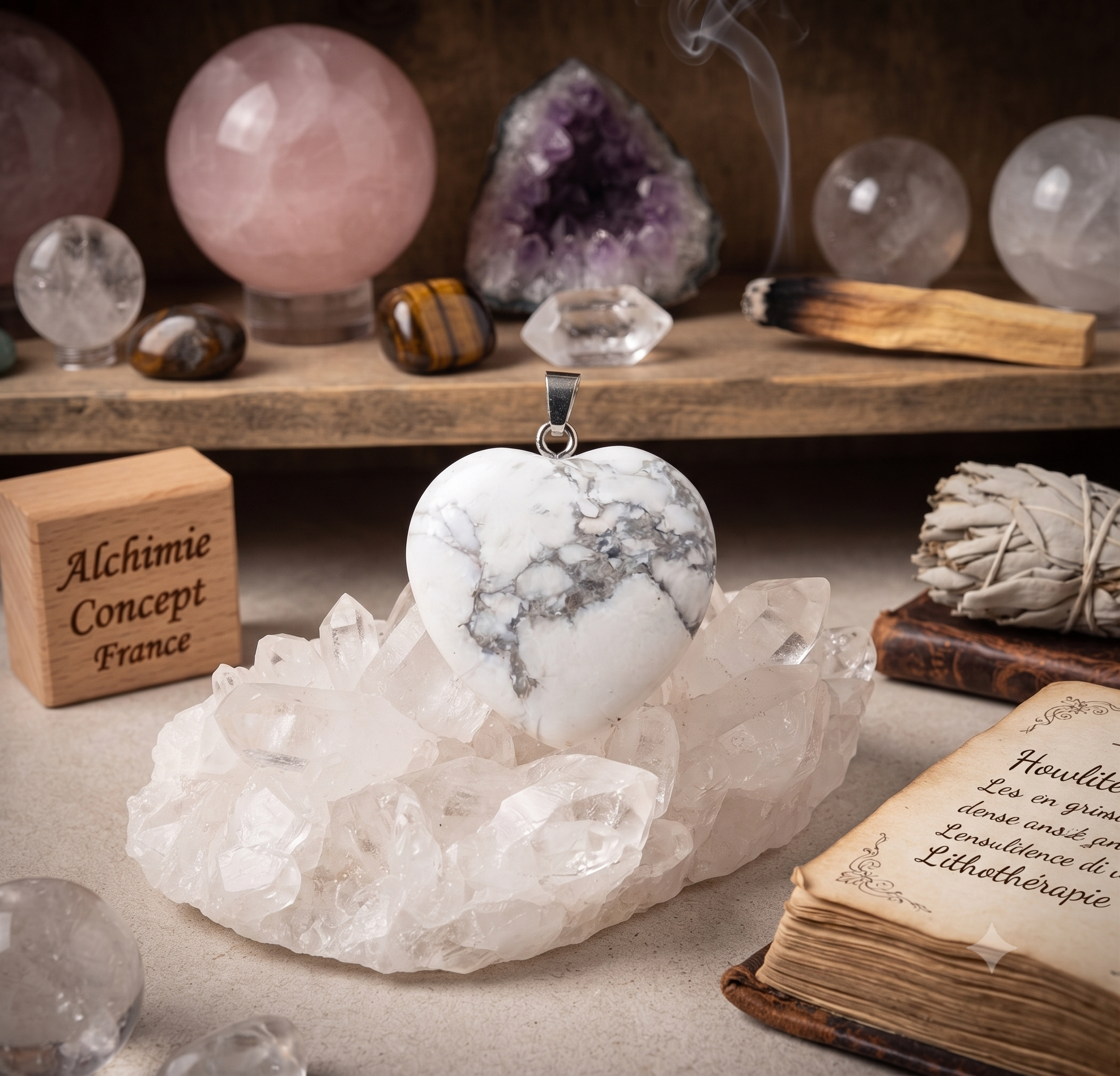 ✨ Pendentif Cœur Howlite 2,5 cm – Pierre Naturelle Apaisement & Sérénité