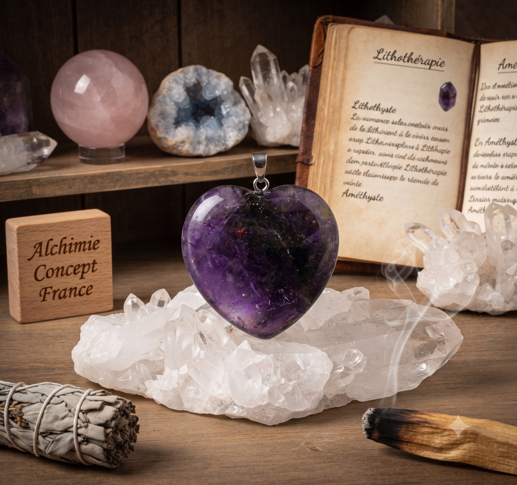 ✨ Pendentif Cœur Améthyste 2.5cm – Pierre Naturelle | Sérénité, Protection & Amour