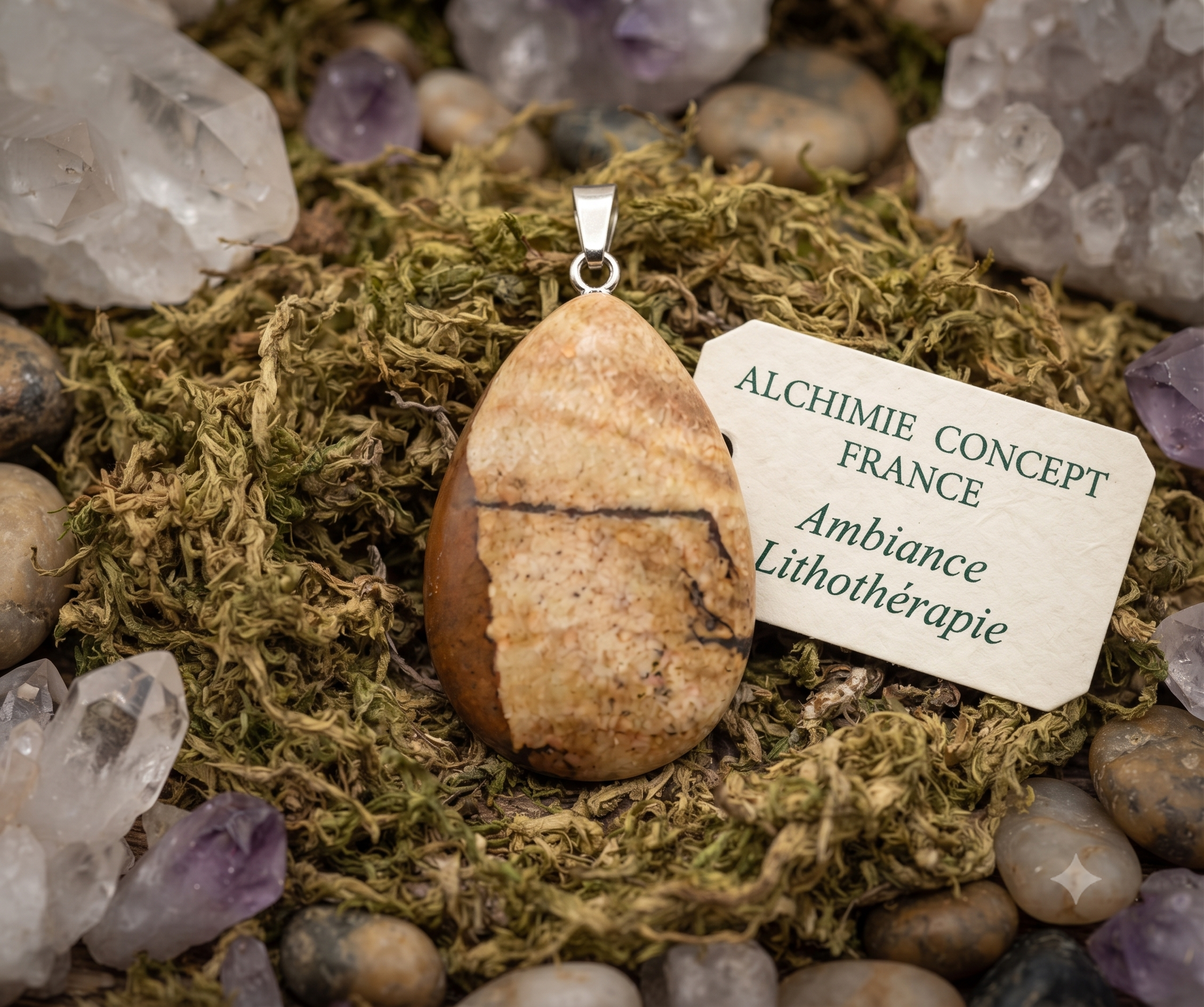 ✨ Pendentif Larme Jaspe Paysage 3cm – Pierre Naturelle Ancrage & Harmonie Terrestre