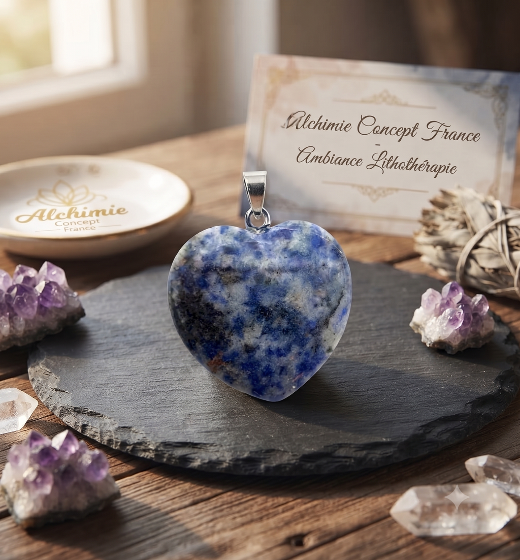 ✨ Pendentif Coeur Sodalite 2.5cm – Pierre Naturelle Intuition & Clarté Mentale