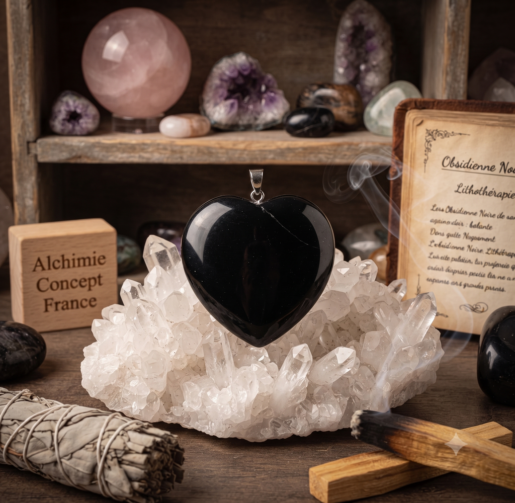 ✨ Pendentif Coeur Obsidienne Noire 2.5cm – Pierre Volcanique Protection & Purification