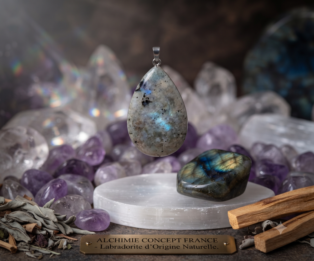 Pendentif Larme Labradorite Blanche — 3 cm | Pierre Naturelle & Énergie Lunaire