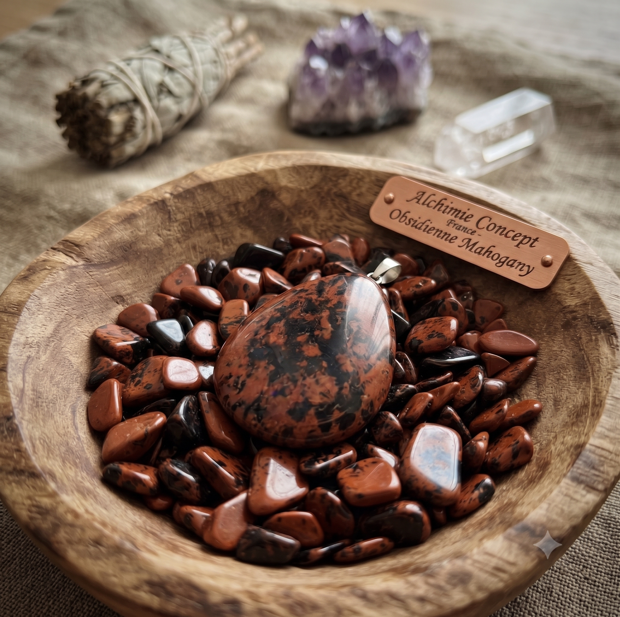 Pendentif Larme Obsidienne Mahogany — 3 cm | Force, Ancrage & Libération Émotionnelle