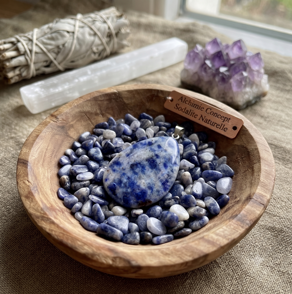 Pendentif Larme Sodalite — 3 cm | Clarté Mentale, Vérité & Communication