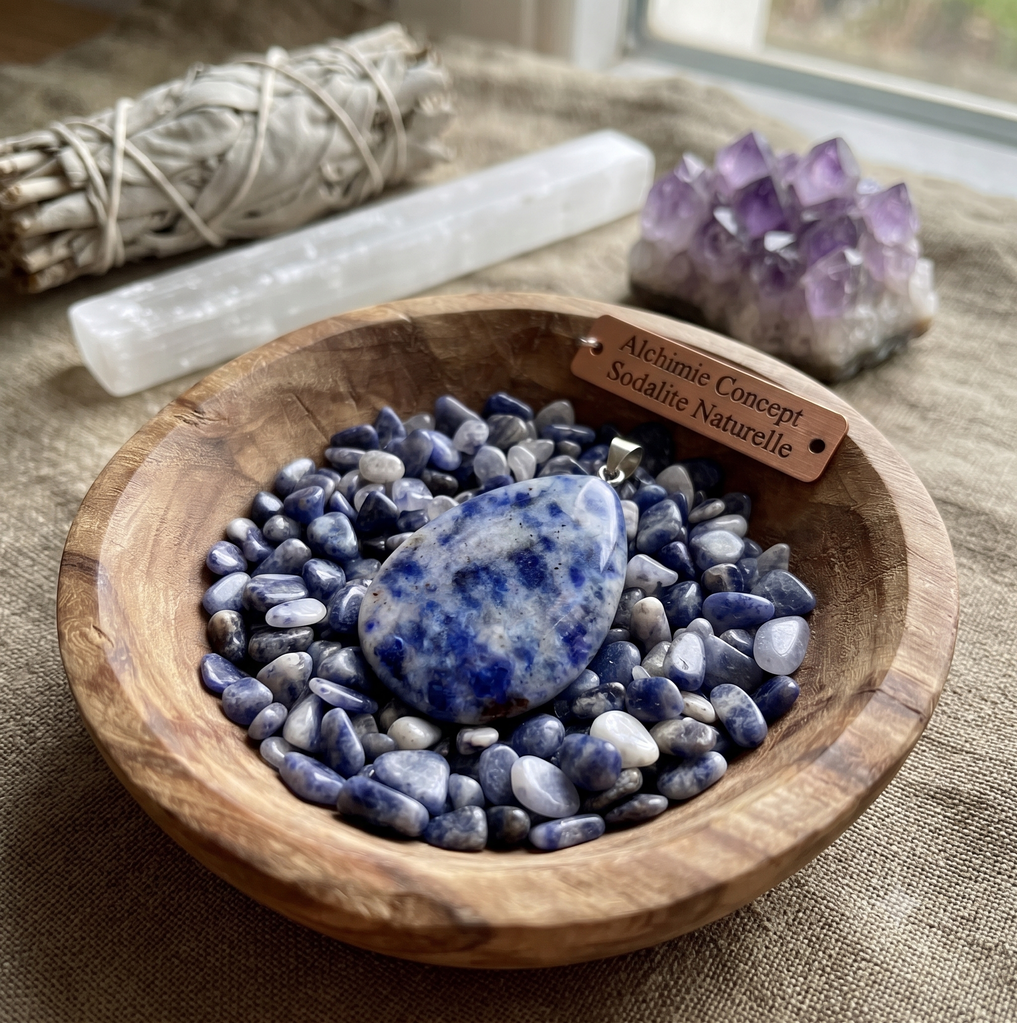 Pendentif Larme Sodalite — 3 cm | Clarté Mentale, Vérité & Communication