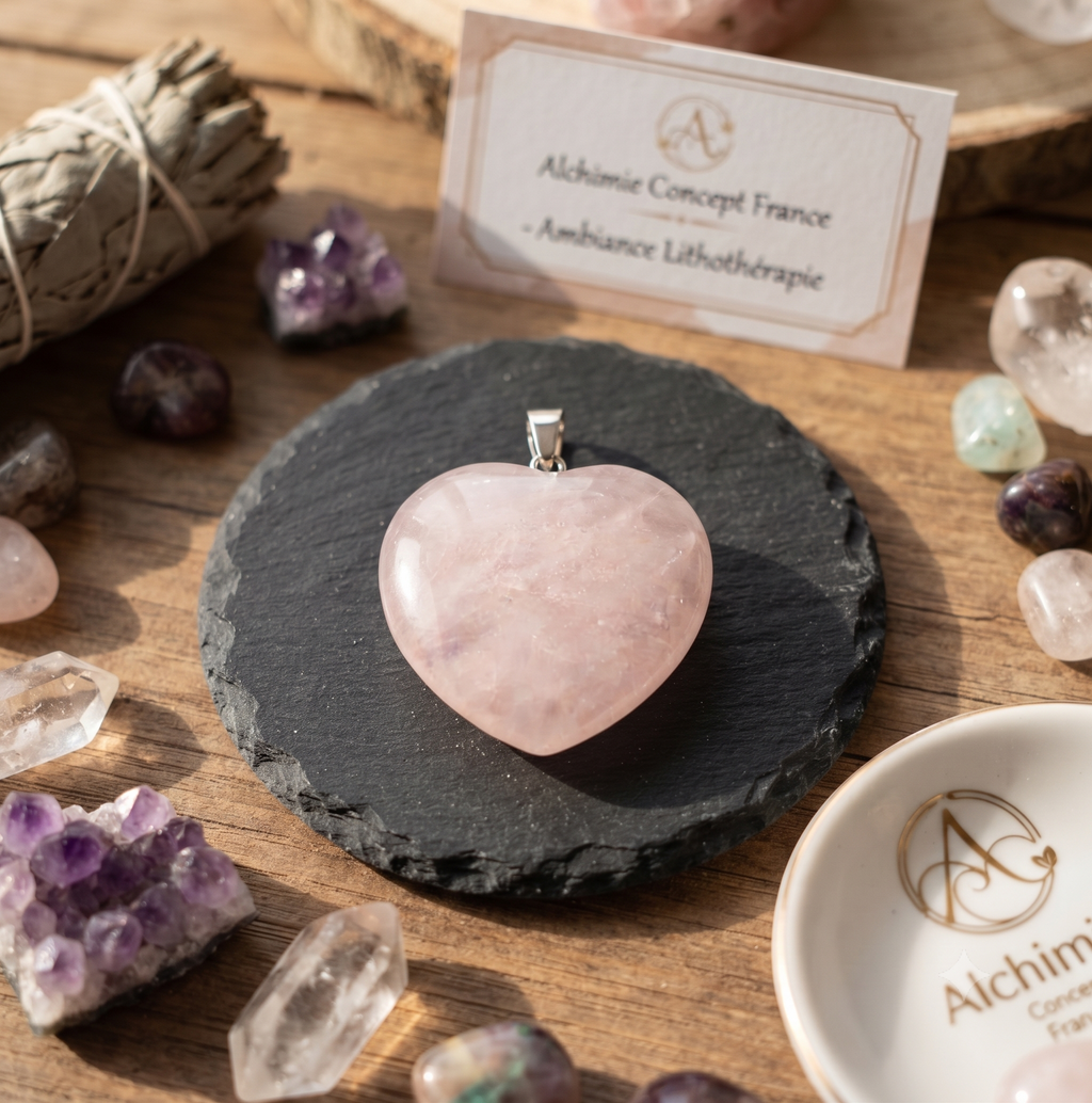 ✨ Pendentif Coeur Quartz Rose 2.5cm – Pierre Naturelle Amour & Douceur