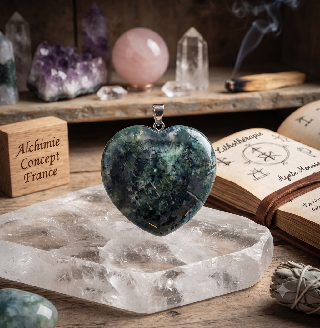 ✨ Pendentif Cœur Agate Mousse 2.5cm – Pierre Naturelle | Amour, Nature & Abondance