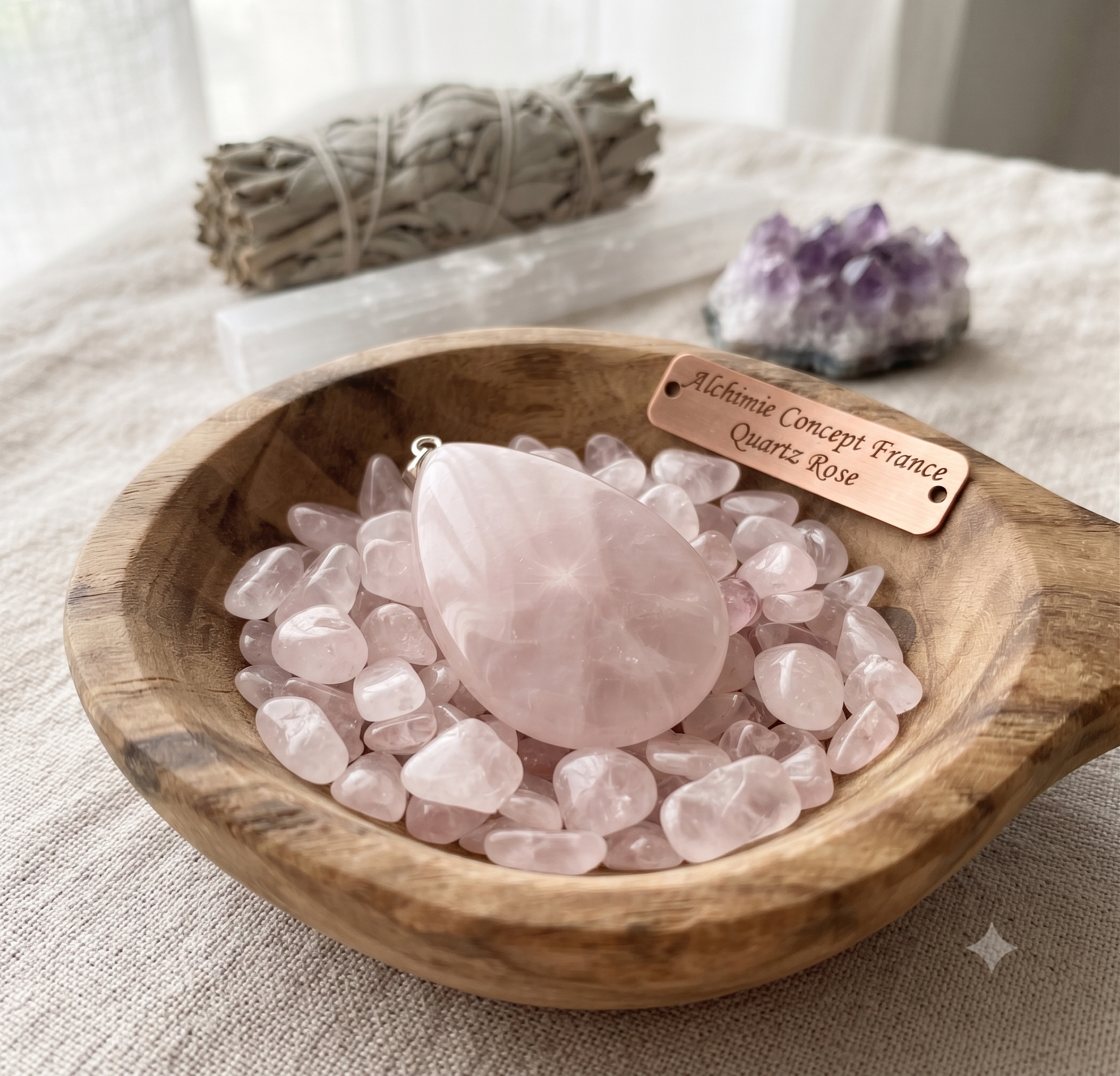 Pendentif Larme Quartz Rose — 3 cm | Amour Inconditionnel, Douceur & Harmonie