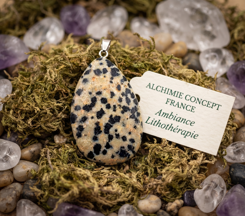 ✨ Pendentif Larme Jaspe Dalmatien 3cm – Pierre Naturelle Joie & Énergie Positive