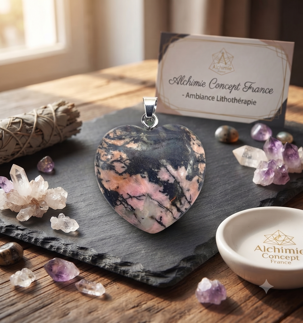 ✨ Pendentif Coeur Rhodonite 2.5cm – Pierre Naturelle Amour & Guérison Émotionnelle