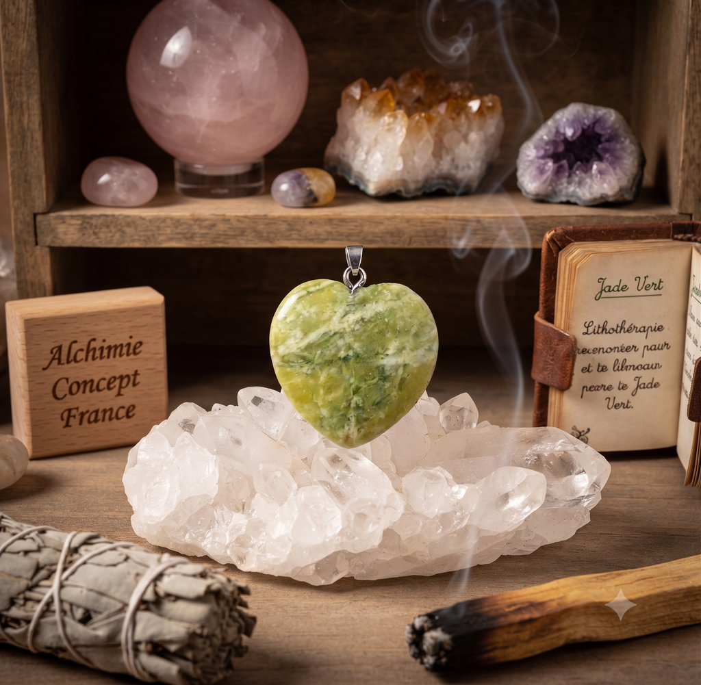 ✨ Pendentif Cœur Jade Verte 2,5 cm – Pierre Naturelle Chance & Longévité