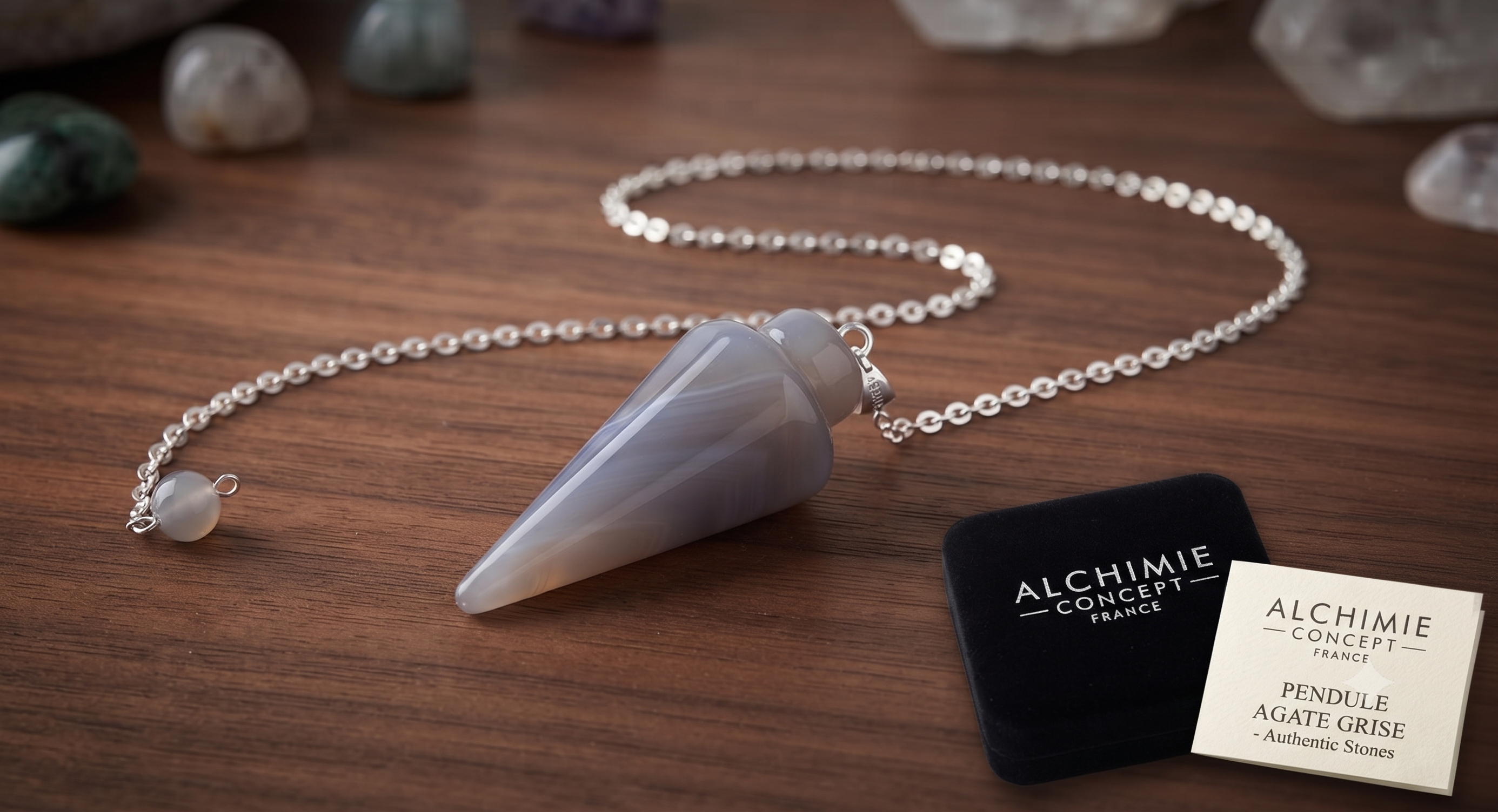 ✨ Pendule Goutte Agate Grise 3cm – Pierre Naturelle Radiesthésie & Lithothérapie