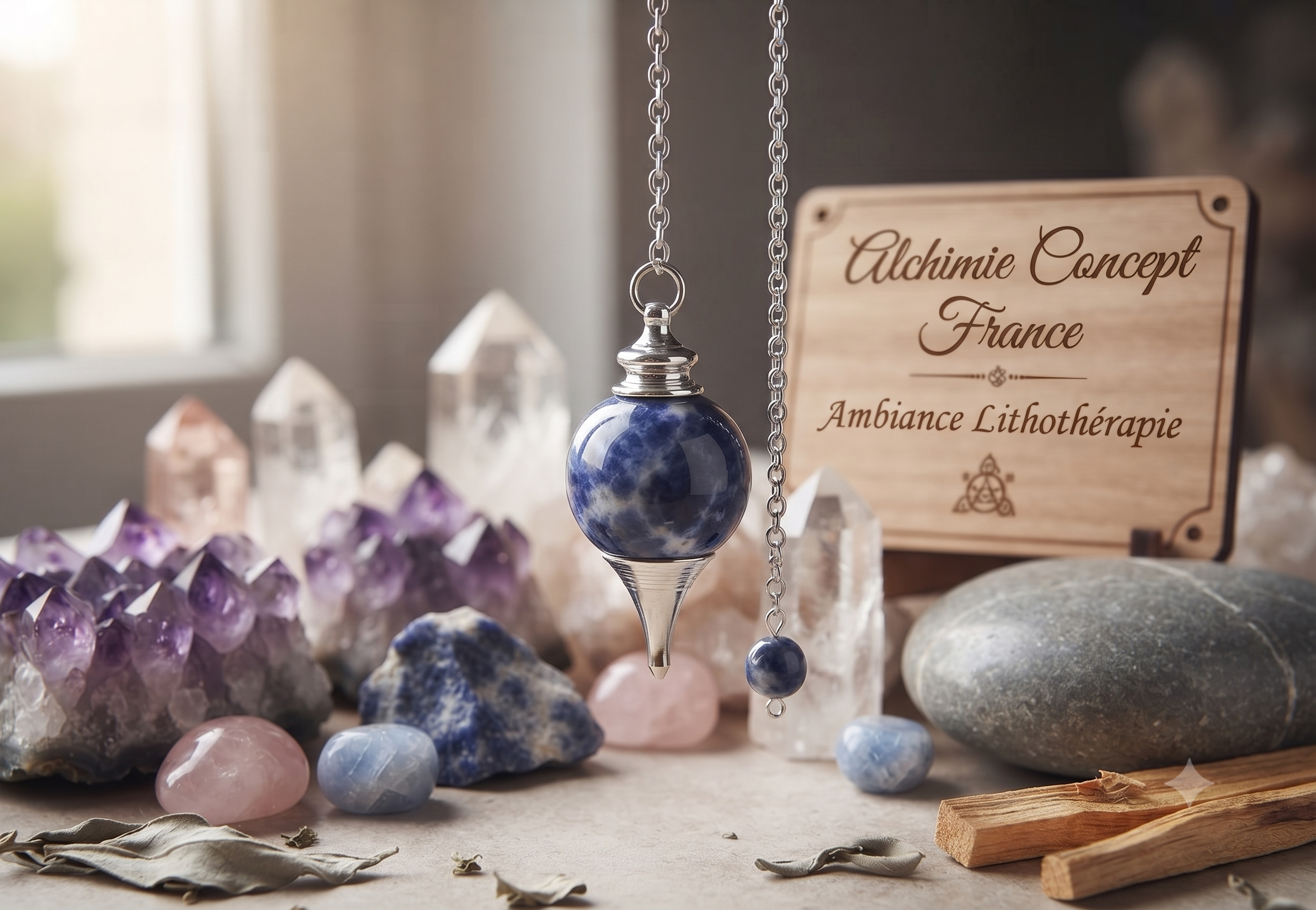 ✨ Pendule Sphère Sodalite 4cm – Pierre Naturelle Certifiée | Radiesthésie & Lithothérapie