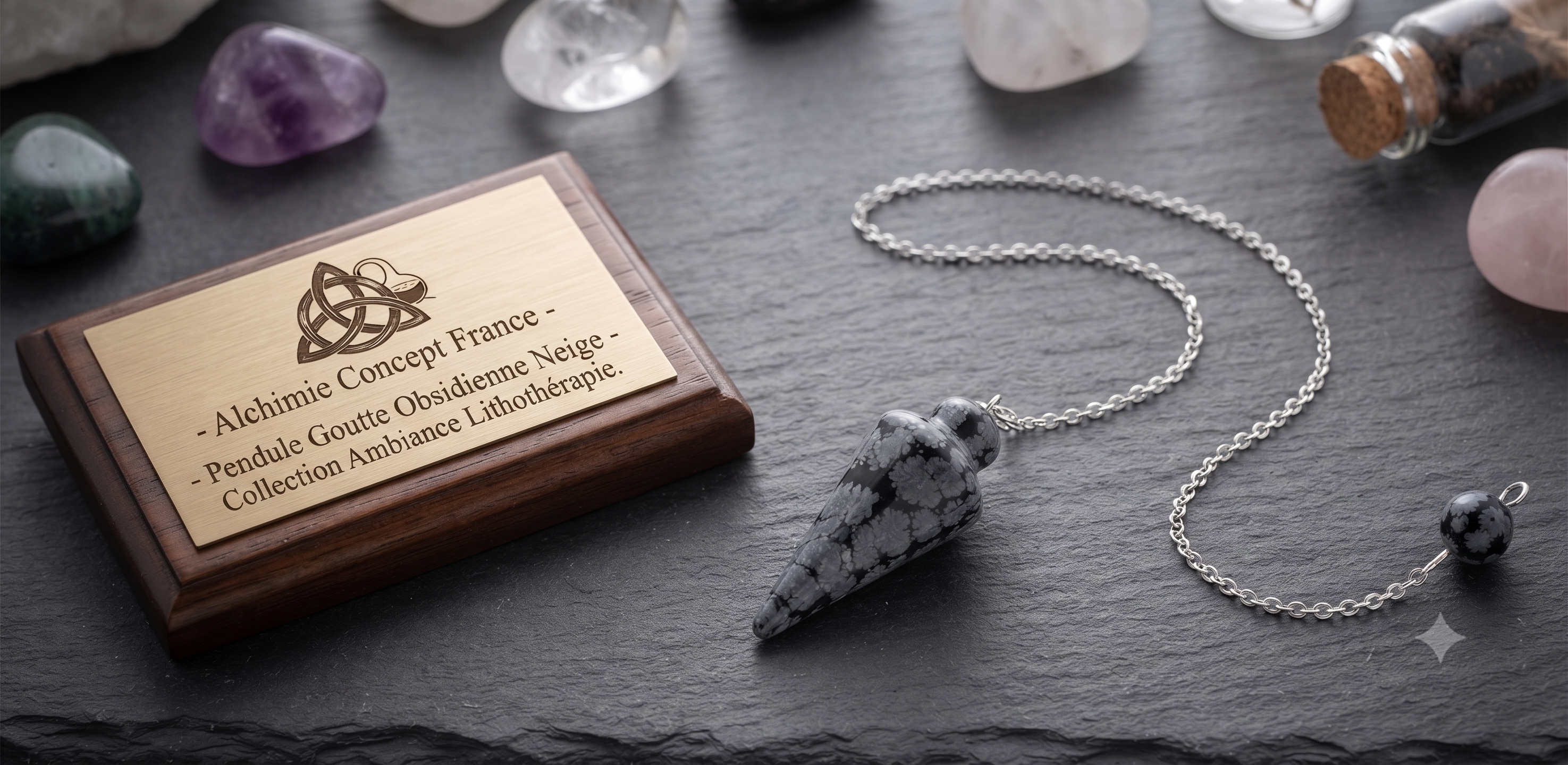 ✨ Pendule Goutte Obsidienne Neige 3cm – Pierre Naturelle Radiesthésie & Lithothérapie
