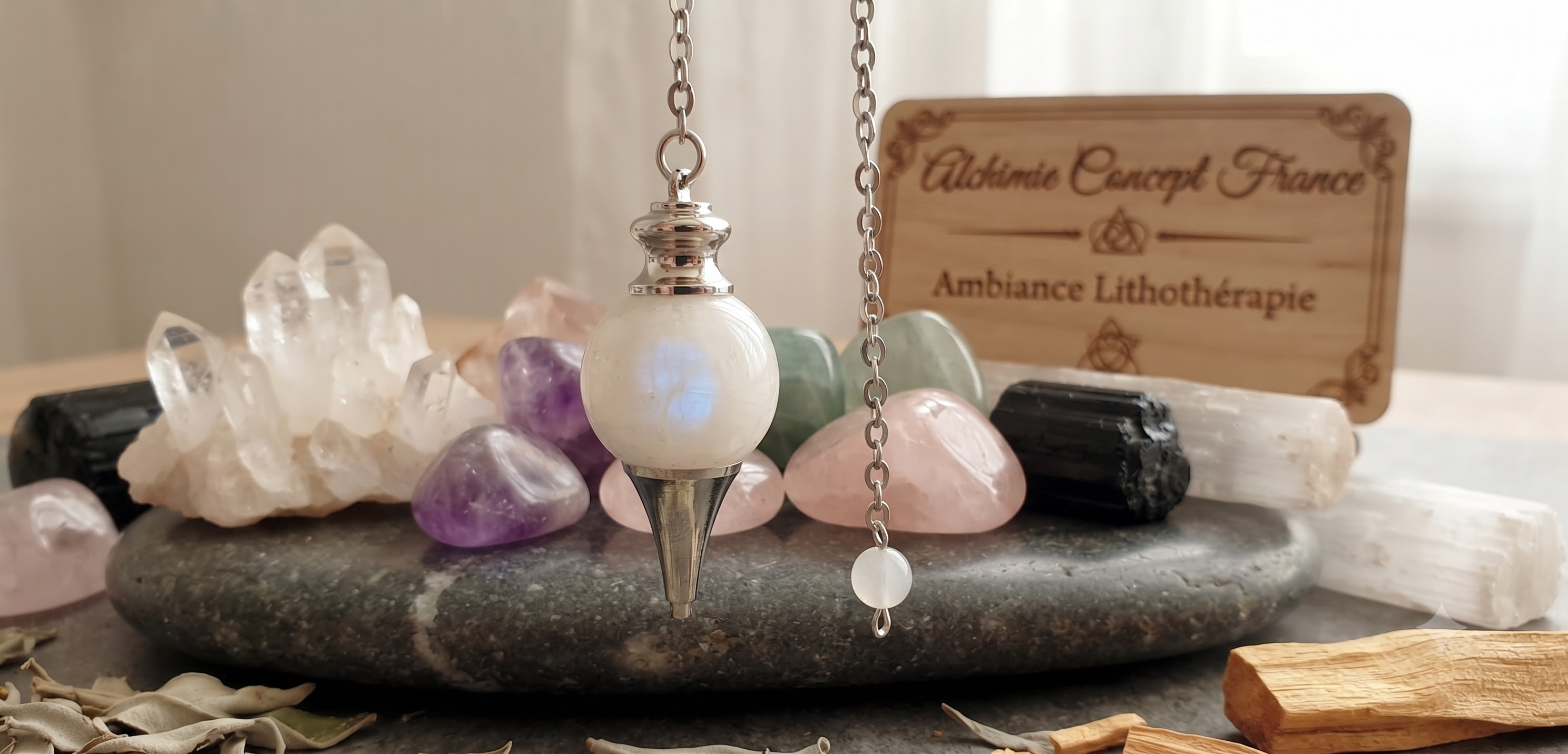 ✨ Pendule Sphère Pierre de Lune Blanche 4cm – Pierre Naturelle Certifiée | Radiesthésie & Lithothérapie