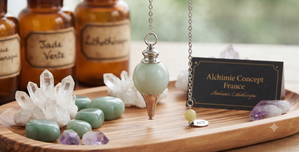 ✨ Pendule Sphère Jade Verte 4cm – Pierre Naturelle Certifiée | Radiesthésie & Lithothérapie